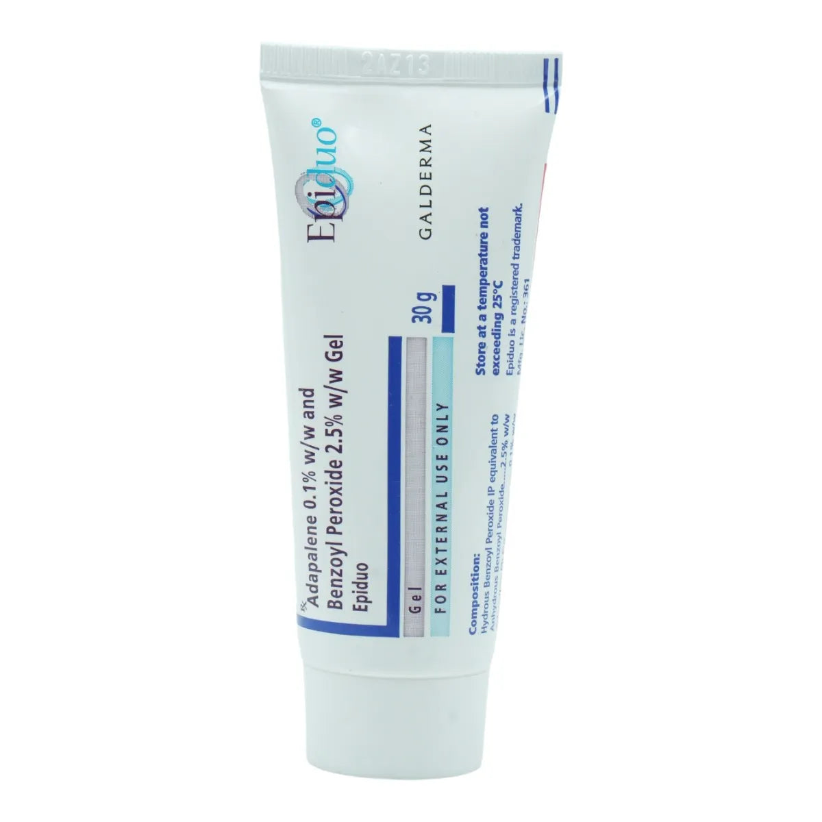 A 30g tube of Epiduo Galderma antihistamine and benzoyl peroxide gel, 